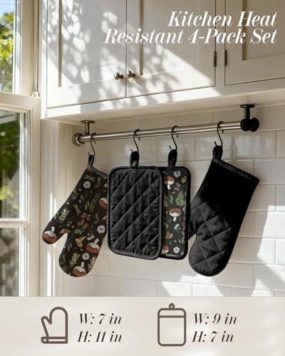 Miss Adola Cotton Oven Mitts and Pot Holders Sets, Forest Charm | Heat-resistant up to 350°F, Pure Cotton, Quilted Contact Surface, Stylish Design, with Hanging Loop, Ready to Gift Package - color: Forest Charm