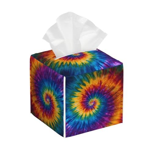 Tie Dye Tissue Box Cover Square,Tissue Box Holder Waterproof Leather Facial Paper Organizer Dispenser for Bathroom Home Car Kitchen Nightstand Vanity Desk Decoration - color: Tie Dye