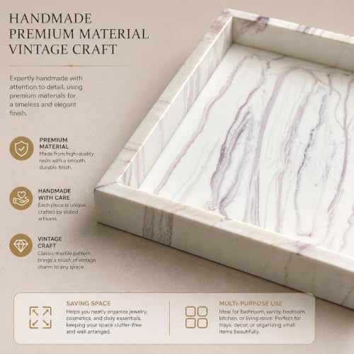Handmade Decorative Rectangular Shape Elegant Bathroom Vanity Tray Kitchen Sink Countertop Jewelry Organizer Resin Ring Dish Holder Cosmetic Tray Dining Decor