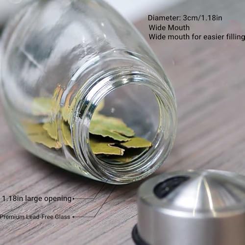Spice Jars with Rack, Revolving Spice Rack Organizer Countertop Stainless Steel Seasoning Rack Set with 6 Glass Jar Bottles Set for Home Kitchen (Single layer)