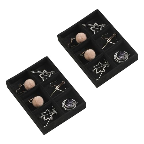 Small Jewelry Trays for Drawer,2 Pack 6 Grid Earring Organizer | Jewelry Display for Rings Stud,Jewelry Box Inserts,Drawer Inserts,Adjustable Dividers,Earring Organizer,Stackable,Mini Size - color: Black, size: 6 Grids Set 2