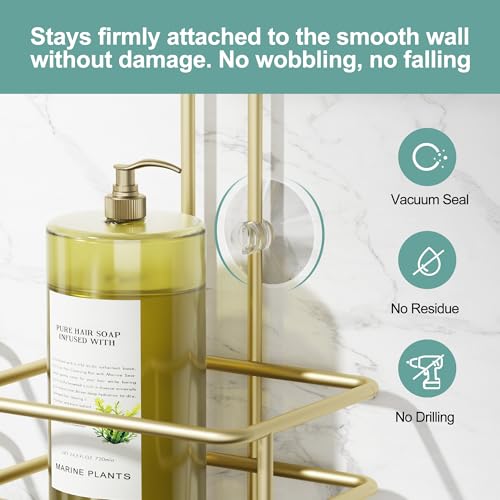 SRIWATANA Shower Caddy Hanging, Shower Organizer with Razor Hooks, Gold | Rustproof Shower Rack, No Drilling Shelves Over Shower Head, Anti-Swing Scution Install, Bathroom Holder for Sponge Loofah - color: Gold
