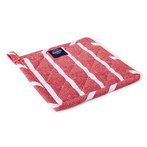 Encasa XO Pot Holders, Quilted Kitchen Hot Pads 8"x8" Roma Red Stripes | 100% Eco-Friendly Cotton | Thick Cotton Padding Insulation | Convenient Hanging Loop | Set of 2 - color: Roma Red Stripes