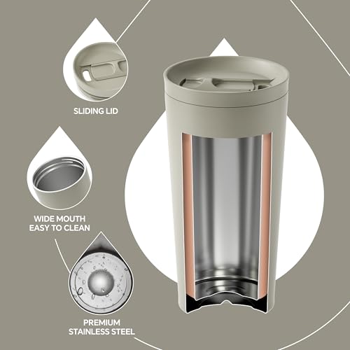 Ideus 17 oz Travel Coffee Mug, Double Wall Vacuum Stainless Steel Insulated Coffee Tumbler With Lid, Splash-Proof & Cup Holder Friendly, Keeps Drinks Hot/Cold, Dishwasher Safe, Celadon - color: Celadon