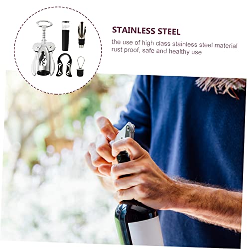 4-Piece Multifunctional Stainless Steel Wine Opener Set Foil Cutter Manual Corkscrew for Home Use for Wine Lovers and Entertaining