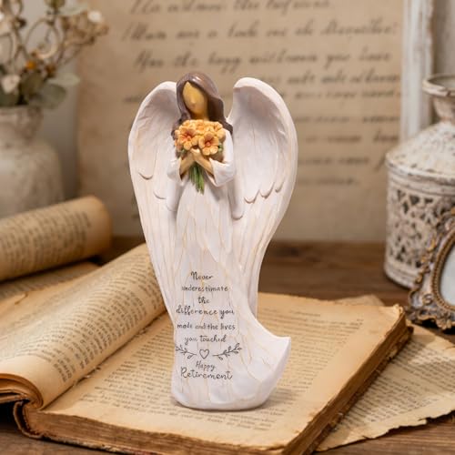 Hodao Retirement Gift for Woman, Angel Figurine with Inspirational Sentiment, Hand-Painted Resin Retirement Keepsake for Coworker, Teacher, Nurse, Friend, Retirement Party Decoration - style: Retirement Gifts