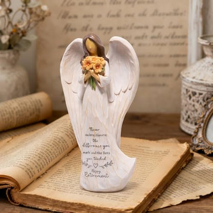 Hodao Retirement Gift for Woman, Angel Figurine with Inspirational Sentiment, Hand-Painted Resin Retirement Keepsake for Coworker, Teacher, Nurse, Friend, Retirement Party Decoration - style: Retirement Gifts