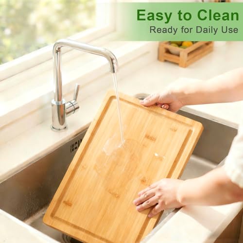 Bamboo Cutting Board, Wood Chopping Board with Juice Groove and Handle, 12×9 Inch Lightweight Kitchen Cutting Board for Fruit, Vegetables, Bread, Cheese, Snacks, Meat, BBQ, and Serving - color: Natural Bamboo, size: Medium | 11.8''L x 9''W x 0.6''T