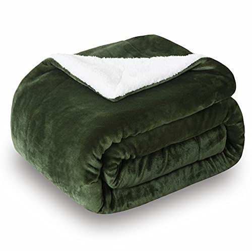 Sherpa Fleece Throw Blanket, Olive Green, 50x60 inches | Double-Sided Super Soft Luxurious Plush Blanket Throw Size - color: Olive Green, size: 50"×60"