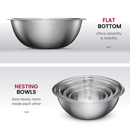 FineDine Stainless Steel Mixing Bowls (Set of 5) Stainless Steel Mixing Bowl Set - Easy To Clean, Nesting Bowls for Space Saving Storage, Great for Cooking, Baking, Prepping - size: 5 Pack