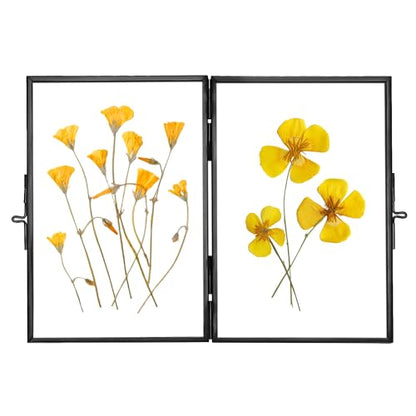 REDHUGO Glass Pressed Flower Frame Handmade, Rectangle, Black, 4×6 Inches | Hinged Double Press Flower Frame, Tabletop Brass Photo Frames, Rectangle Dried Flowers Display Folding Frames for Home - color: Black, size: 4L" x 6W"