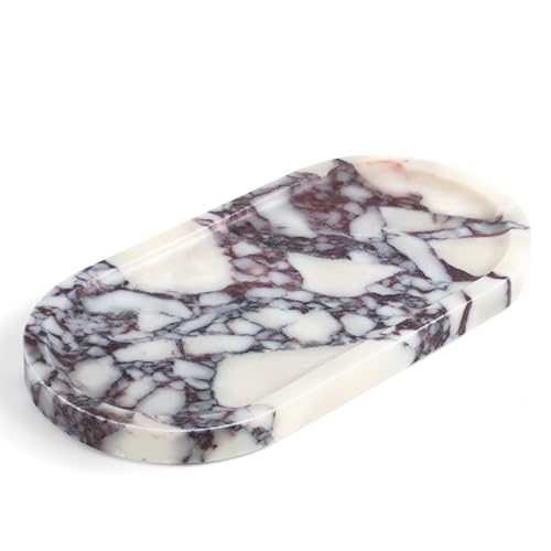 Real Natural Marble Tray for Bathroom, Luxury Calacatta Viola Stone Vanity Tray, Decorative Oval Trays for Countertop Storage Organizer, Dresser, Kitchen, Home Decor, 11.8" x 6", Purple - color: Calacatta Viola