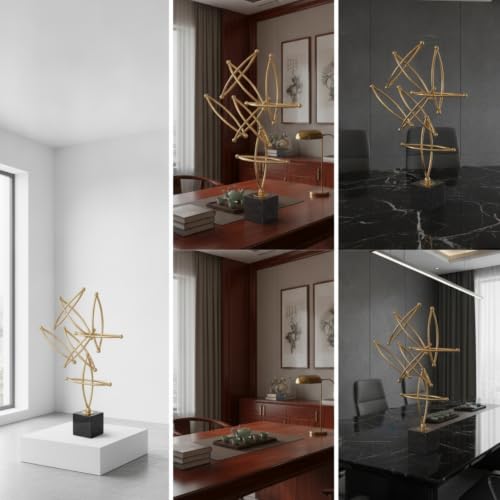 Decorative Craft Item Abstract Geometric Sculpture Modern Statue Metal Figurine Marble with Gold Tone Electroplated Finish Suitable for Desk Shelf Side Table Home Decor, Small - size: Small