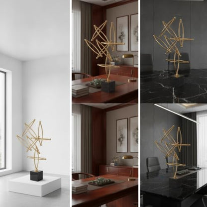 Decorative Craft Item Abstract Geometric Sculpture Modern Statue Metal Figurine Marble with Gold Tone Electroplated Finish Suitable for Desk Shelf Side Table Home Decor, Small - size: Small