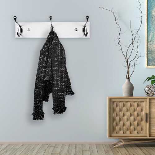 wall Mounted Coat Rack 12.2inch(31cm) with 3 Silver Hooks, White Wood Coat Hook for Entrance, Hallway, Bedroom, Kids Room, Bathroom,Small Size Clothes Hanger - size: Small-12.2in(31cm),3 Silver Hooks, style: Modern