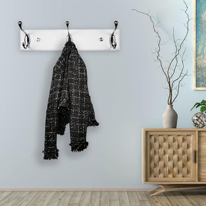 wall Mounted Coat Rack 12.2inch(31cm) with 3 Silver Hooks, White Wood Coat Hook for Entrance, Hallway, Bedroom, Kids Room, Bathroom,Small Size Clothes Hanger - size: Small-12.2in(31cm),3 Silver Hooks, style: Modern