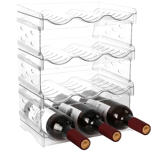 EZ COZY Wine Rack, 4 Tier Water Bottle Organizer for Cabinet (12 Bottles) | Clear Freestanding Wine Bottle Holder for Cabinet, Fridge, Pantry, Wine Rack for Inside Cabinet, Refrigerator, Countertop - size: 4 Tiers for 12 Bottles