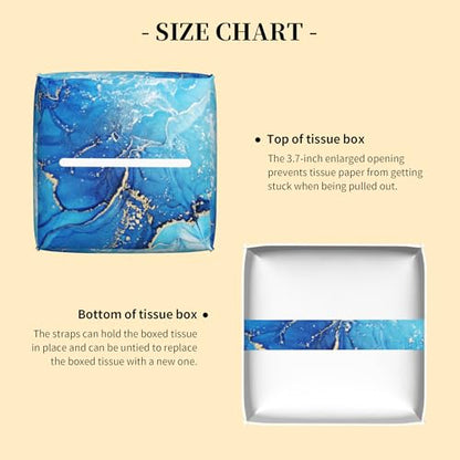 Blue Golden Texture Marble Tissue Box Cover Leather Tissue Box Holder Square Facial Paper Case Organizer Dispenser for Bathroom Vanity Countertop Tabletop Car Office - color: Color11