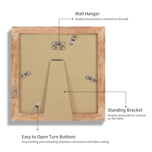 iRahmen 8x8 Picture Frame with Mat 6x6 - High Definition Real Glass Wooden Photo Frames for Tabletop Display and Wall Mounting (Rustic Brown, Set of 2) - color: Rustic Brown, size: 8X8