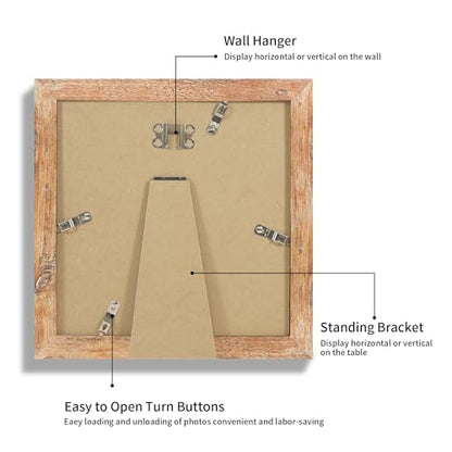 iRahmen 8x8 Picture Frame with Mat 6x6 - High Definition Real Glass Wooden Photo Frames for Tabletop Display and Wall Mounting (Rustic Brown, Set of 2) - color: Rustic Brown, size: 8X8
