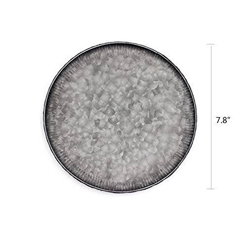 Funerom 7.8 inch Very Small Round Galvanized Metal Tray | Decorative Tray corrugated edges - size: 7.8"
