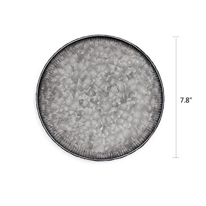 Funerom 7.8 inch Very Small Round Galvanized Metal Tray | Decorative Tray corrugated edges - size: 7.8"