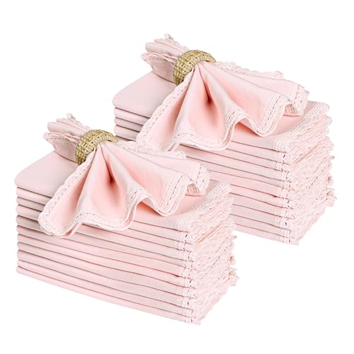 Ramanta Home Pink Linen Flax Cloth Napkins Set of 24, 18x18 Inches | Flax Lace Cotton Linen Cloth Napkins Reusable Decorative Napkins for Weddings, Everyday Use - color: Pink, size: 18" x 18" (Set of 24)