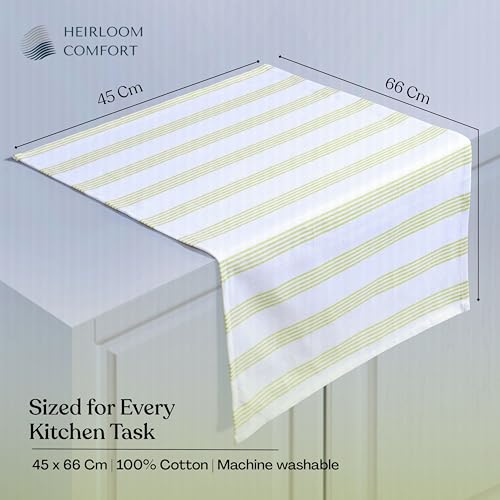 Lemon Green Stripe Kitchen Towels (3 Pack), 100% Cotton, Multi Pin Striped, Super Absorbent & Durable Dish Cloths, Quick Dry Towel Set for Drying Dishes, Everyday Kitchen Cleaning - color: Lemon Green, style: 3 Pack
