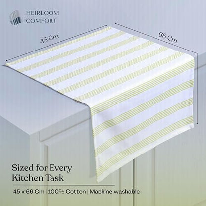 Lemon Green Stripe Kitchen Towels (12 Pack), 100% Cotton, Multi Pin Striped, Super Absorbent & Durable Dish Cloths, Quick Dry Towel Set for Drying Dishes, Everyday Kitchen Cleaning - color: Lemon Green, style: 12 Pack