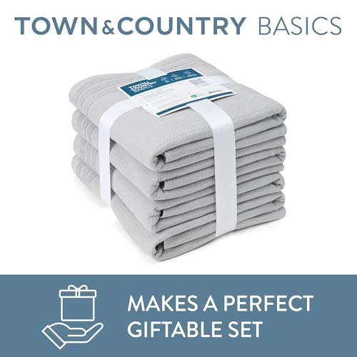 TOWN & COUNTRY BASICS 6-Piece Assorted Waffle Woven Terry Stripe Set, 2 Bath Towel, 2 Hand Towel, 2 Washcloth, 100% Cotton, Quick Dry, Gray - color: Light Grey