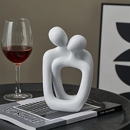 BANOMII Abstract Couple Statue, Minimalist Couples Bedroom Decor, White Hugging Lovers Sculptures Modern Home Office Decor Accents for Nightstand & Dresser, Shelf Decorations Aesthetic, Gift