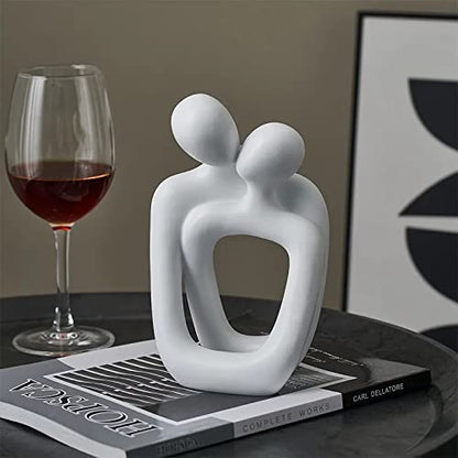 BANOMII Abstract Couple Statue, Minimalist Couples Bedroom Decor, White Hugging Lovers Sculptures Modern Home Office Decor Accents for Nightstand & Dresser, Shelf Decorations Aesthetic, Gift