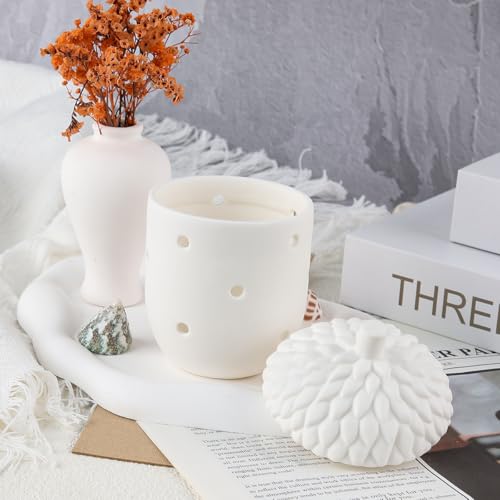 Ceramic Tea Light Holder Pinecone Jar Semi Translucent Unglazed White Gift Jar