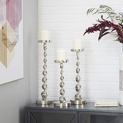 Deco 79 Aluminum Metal Decorative Candle Holder Candle Stand, Set of 3 Candlestick Holder 19", 16", 13"H, Silver - color: Silver