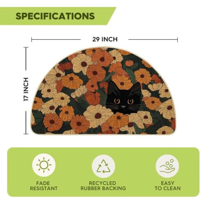 Artoid Mode Black Cat Flowers Summer Home Decor Low-Profile Switch Rug Door Mat for Indoor Outdoor 17x29 Inch