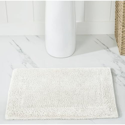 Better Trends Rectangle Bath Rug 100% Cotton Ultra Soft Water Absorbent, Reversible, Quick Dry Bath Mat, Washable Bath Mats for Bathroom, 17" x 24" Bathroom Rug Ivory Edge Collection