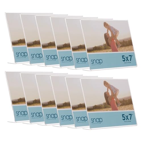 Snap 7x5 Clear Picture Frame 12 Pack: Frameless L-Shape Desktop Stand, Photo Frame and Sign Holder, Clear Acrylic Style Tabletop Display, 7 x 5 - size: 7" x 5"