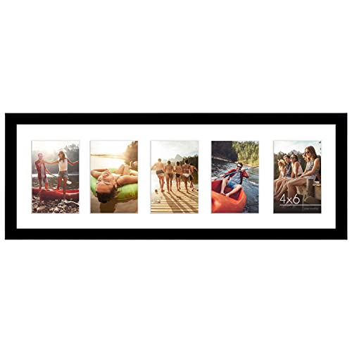 Americanflat 4x6 Collage Picture Frame with Shatter-Resistant Glass - Fits Five 4x6 Photos or Use as One 8x24 Picture Frame - Signature Collection - Collage Frames for Wall Display - Black - color: Black, size: 8x24, style: Five 4x6 Photos