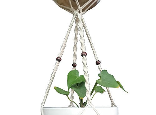1 PCS Macrame Plant Hanger & Holder, Hanging Planter 4 Legs Double Deck for 8 inch to 10 inch Two Pots Indoor Outdoor Hanging Planter Hemp Rope 67 Inch with Metal Ring (Cotton) - color: Beige