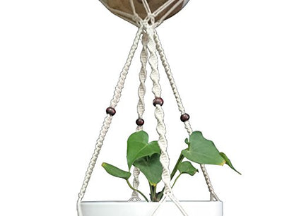 1 PCS Macrame Plant Hanger & Holder, Hanging Planter 4 Legs Double Deck for 8 inch to 10 inch Two Pots Indoor Outdoor Hanging Planter Hemp Rope 67 Inch with Metal Ring (Cotton) - color: Beige