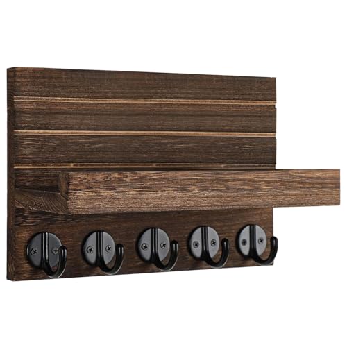 Keys Holder on Wall Rustic Wall-Mounted Wooden Floating Shelf Mail | Mail Sorter Organizer for Bedroom Doorway Entryway Mudroom Hallway Foyer Corridor Entrance Vestibule Porch - color: Brown