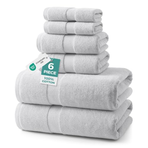 ecolook Ultra Soft 6-Piece Towel Set, 100% Cotton | Lighter Weight, Quick Dry, Highly Absorbent, 2 Bath, 2 Hand, 2 Washcloths, Perfect for Bathroom, Light Gray - color: Light Gray