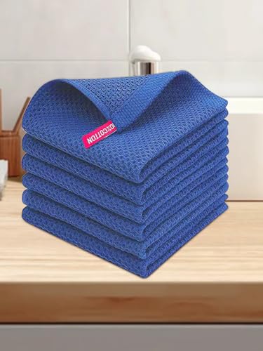 100% Cotton Waffle Weave Kitchen Dish Cloths, 6 Pack Ultra Soft Absorbent, Quick Drying Dish Towels, 12x12 Inches, Dish Rags for Drying Dishes & Daily Kitchen Use (Blue - color: Blue