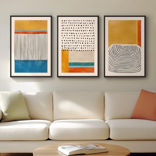 Framed Colorful Abstract Wall Art for Living Room, 3 Piece Mid Century Modern Canvas Paintings Prints Artwork for Walls, Large Modern Triptych Pictures Wall Decor for Bedroom Home Office, 16x24 Inch - color: Boho-Mid-Century, size: 16" W x 24" H x 3Pcs
