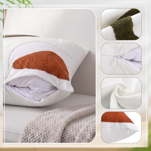 2 Pcs Olive Green Throw Pillow Covers 18x18 Inch Embroidered Green Accent Pillow Cover Decorative Abstract Mid Century Textured Cushion Case for Couch Sofa Bedroom Living Room Home Decor - style: Bohemian