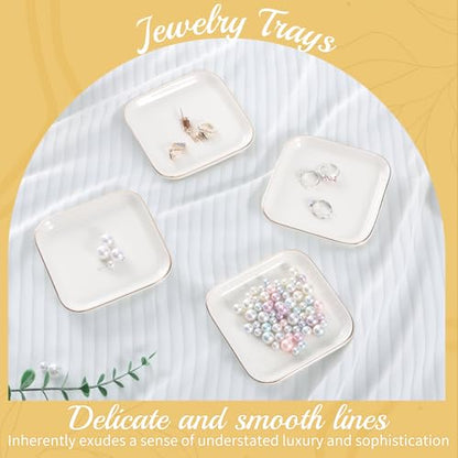 12 Pack Ceramic Jewelry Trays, 4.53 Inch Square Jewelry Dish with Gold Rim, Small Ring Dish Holder for Dresser Vanity, Stackable Decorative Tray, Earring Organizer for Display