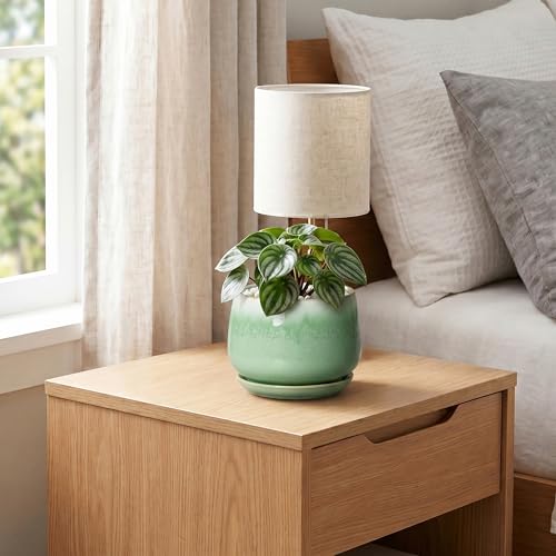 Ceramic Plant Pots - 4 Inch Pots for Plants with Drainage Hole and Saucer, Small Succulent Pot for Indoor Plants, Round Ceramic Planter, Home Office Decor, House Warming Gifts, Green - size: 4 Inch, style: Green