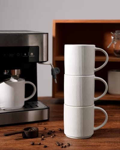 famiware Coffee Mug Set of 4, Star 12 oz Ceramic Mugs Cups Set with Handle | Stoneware Stackable Catering Cup for Coffee, Tea, Cappuccino, Latte, Microwave & Dishwasher Safe, Matte White - color: Star-Matte White, size: 4 Count (Pack of 1)