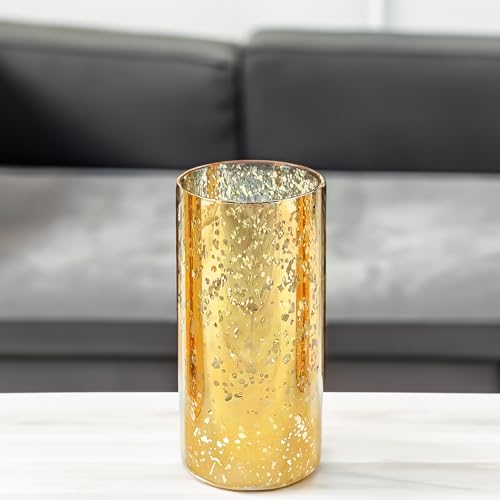 WGVI Hurricane Candle Holder Sleeve, W: 4", Ht: 8", Gold Speckled Glass Cylinder Open Both Ends, Chimney Tube Shade, 2 Pieces - color: Gold Speckle, size: 4x8"H