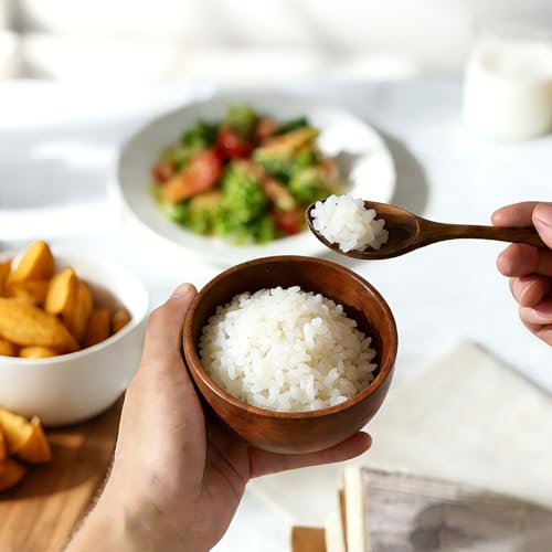 Solid Acacia Wood Bowls Set of 4, 4 Inch Wooden Serving Bowls - Handmade Ramekins for Dips, Charcuterie Board, Snacks & Salads | Farmhouse Kitchen Decor & Gift Idea - size: D 4.2'' x H 2.0''